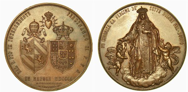 NAPOLI. FERDINANDO II DI BORBONE, 1830-1859. Medaglia in bronzo 1850. Incoronazione della Vergine dei Sette Dolori.  - Asta Numismatica - Associazione Nazionale - Case d'Asta italiane