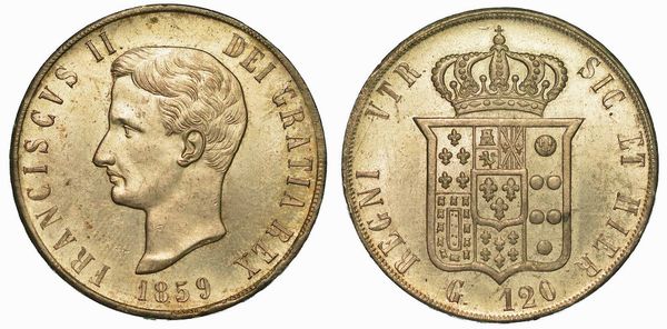 NAPOLI. FRANCESCO II DI BORBONE, 1859-1860. Piastra da 120 Grana 1859.  - Asta Numismatica - Associazione Nazionale - Case d'Asta italiane