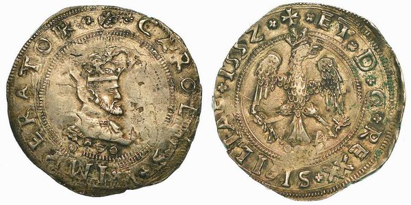 SICILIA. CARLO V D'ASBURGO, 1516-1556. 4 Tar 1552. Messina.  - Asta Numismatica - Associazione Nazionale - Case d'Asta italiane