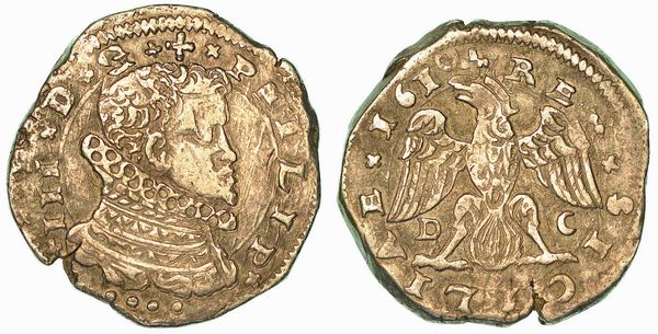 SICILIA. FILIPPO III D'ASBURGO, 1598-1621. 4 Tar 1610. Messina.  - Asta Numismatica - Associazione Nazionale - Case d'Asta italiane