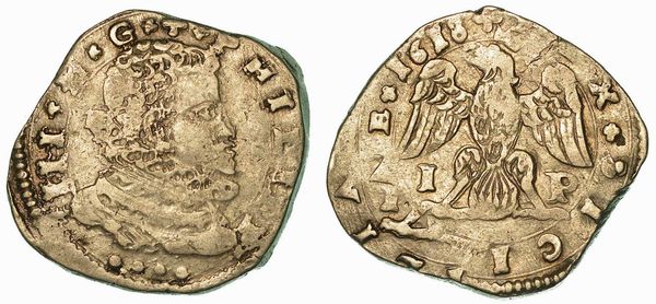 SICILIA. FILIPPO III D'ASBURGO, 1598-1621. 4 Tar 1618. Messina.  - Asta Numismatica - Associazione Nazionale - Case d'Asta italiane