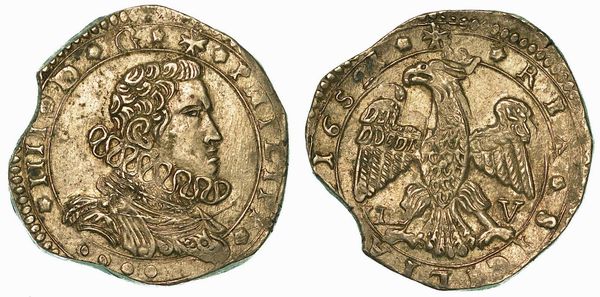 SICILIA. FILIPPO IV D'ASBURGO, 1621-1665. 4 Tar 1652. Messina.  - Asta Numismatica - Associazione Nazionale - Case d'Asta italiane