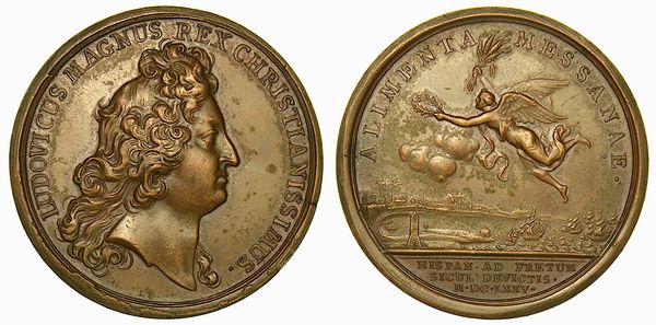 MESSINA. LOUIS XIV, 1643-1715. Medaglia in bronzo 1675. Soccorso a Messina.  - Asta Numismatica - Associazione Nazionale - Case d'Asta italiane