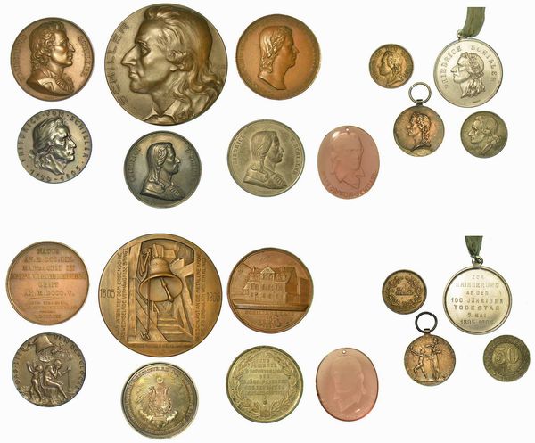 FRIEDRICH SCHILLER (poeta e drammaturgo). Lotto di undici medaglie.  - Asta Numismatica - Associazione Nazionale - Case d'Asta italiane