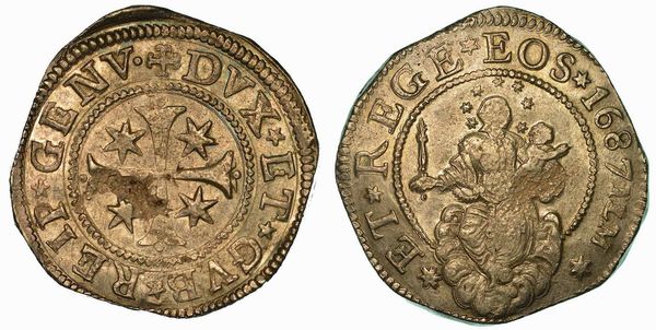 GENOVA. DOGI BIENNALI E GOVERNATORI DELLA REPUBBLICA, 1528-1797. SERIE DELLA III FASE, 1637-1797. Scudo stretto 1687.  - Asta Numismatica - Associazione Nazionale - Case d'Asta italiane