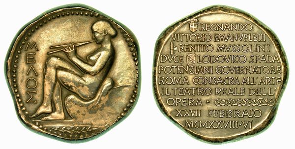 RIAPERTURA DEL TEATRO DELL'OPERA ROMA. Medaglia in bronzo argentato 1928.  - Asta Numismatica - Associazione Nazionale - Case d'Asta italiane