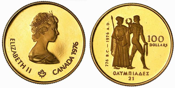 CANADA. REPUBLIC. 100 Dollars. Per le Olimpiadi di Montreal 1976.  - Asta Numismatica - Associazione Nazionale - Case d'Asta italiane