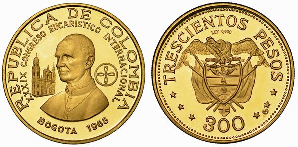 COLOMBIA. REPUBLICA. 300 Pesos 1968. Per il Congresso Eucaristico Internazionale di Bogot del 26 luglio 1968.  - Asta Numismatica - Associazione Nazionale - Case d'Asta italiane