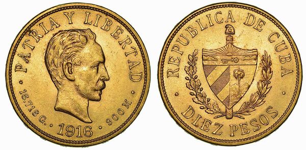 CUBA. FIRST REPUBLIC, 1902-1962. 10 Pesos 1916.  - Asta Numismatica - Associazione Nazionale - Case d'Asta italiane