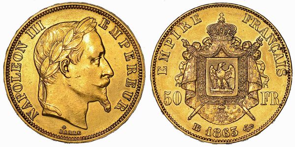 FRANCIA. NAPOLEON III, 1852-1870. 50 Francs 1863. Strasburgo.  - Asta Numismatica - Associazione Nazionale - Case d'Asta italiane