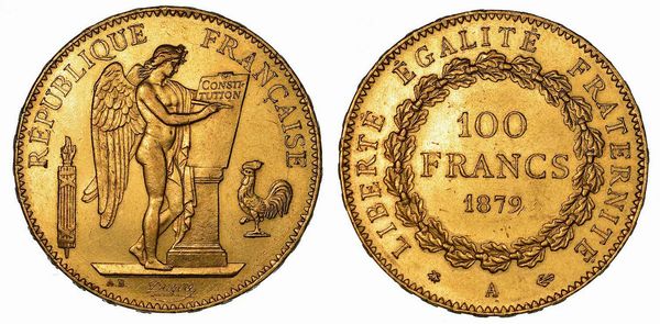 FRANCIA. TROISIEME REPUBLIQUE, 1871-1940. 100 Francs 1879. Parigi.  - Asta Numismatica - Associazione Nazionale - Case d'Asta italiane