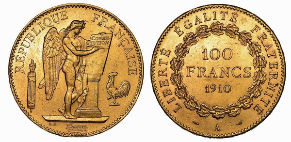 FRANCIA. TROISIEME REPUBLIQUE, 1871-1940. 100 Francs 1910. Parigi.  - Asta Numismatica - Associazione Nazionale - Case d'Asta italiane