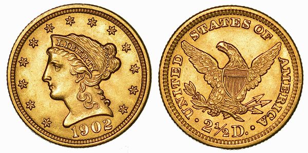 USA. REPUBLIC. 2,5 Dollars Liberty 1902. Philadelphia.  - Asta Numismatica - Associazione Nazionale - Case d'Asta italiane
