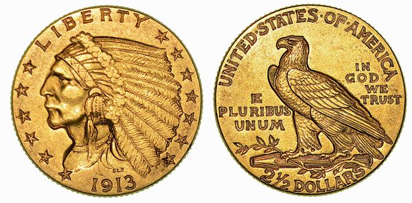 USA. REPUBLIC. 2,5 Dollars Indian Head 1913.  - Asta Numismatica - Associazione Nazionale - Case d'Asta italiane