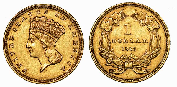 USA. REPUBLIC. Dollar Indian Princess 1862. Philadelphia.  - Asta Numismatica - Associazione Nazionale - Case d'Asta italiane