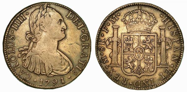 MESSICO. CARLOS IV, 1788-1808. 8 Reales 1791. Citt del Messico.  - Asta Numismatica - Associazione Nazionale - Case d'Asta italiane