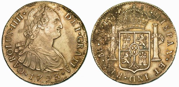PERU'. CARLOS IV, 1788-1808. 8 Reales 1793. Lima.  - Asta Numismatica - Associazione Nazionale - Case d'Asta italiane