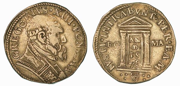 GREGORIO XIII (UGO BONCOMPAGNI), 1572-1585. Testone 1575. Anno Santo.  - Asta Numismatica - Associazione Nazionale - Case d'Asta italiane