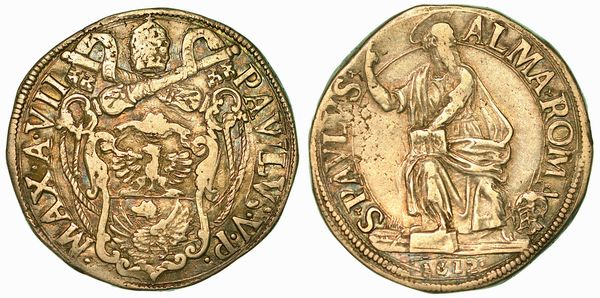 PAOLO V (CAMILLO BORGHESE), 1605-1621. Testone 1612/A. VII. Roma.  - Asta Numismatica - Associazione Nazionale - Case d'Asta italiane