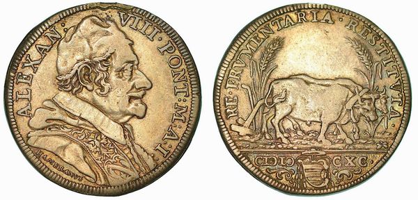 ALESSANDRO VIII (PIETRO OTTOBONI), 1689-1691. Testone 1690/A. I. Roma.  - Asta Numismatica - Associazione Nazionale - Case d'Asta italiane