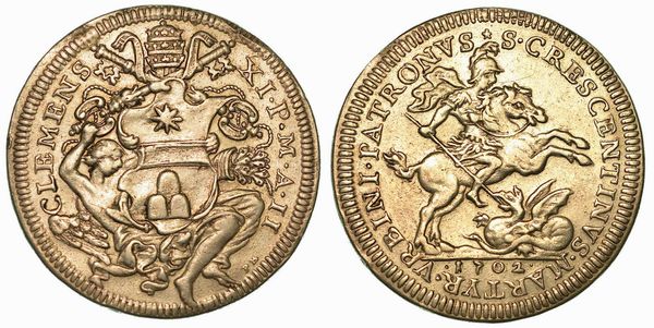 CLEMENTE XI (GIAN FRANCESCO ALBANI), 1700-1721. Mezza Piastra 1702/A. II. Roma.  - Asta Numismatica - Associazione Nazionale - Case d'Asta italiane