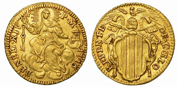 BENEDETTO XIV (PROSPERO LORENZO LAMBERTINI), 1740-1758. Mezzo Zecchino 1746. Roma.  - Asta Numismatica - Associazione Nazionale - Case d'Asta italiane