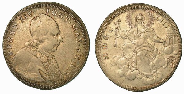 BENEDETTO XIV (PROSPERO LORENZO LAMBERTINI), 1740-1758. Mezzo Scudo 1753/A. XIV. Roma.  - Asta Numismatica - Associazione Nazionale - Case d'Asta italiane
