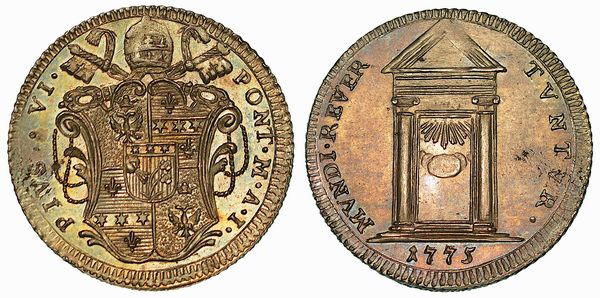 PIO VI (GIOVANNI ANGELLO BRASCHI), 1775-1799. Giulio 1775/A. I. Roma.  - Asta Numismatica - Associazione Nazionale - Case d'Asta italiane