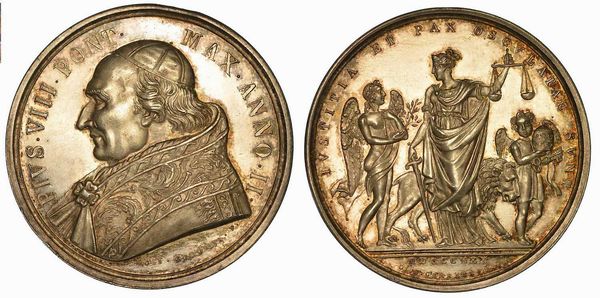 PIO VIII (FRANCESCO SAVERIO CASTIGLIONI), 1829-1830. Medaglia in argento 1830/A. II.  - Asta Numismatica - Associazione Nazionale - Case d'Asta italiane