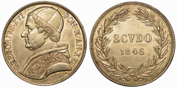 GREGORIO XVI (BARTOLOMEO ALBERTO CAPPELLARI), 1831-1846. Scudo 1846/A. XVI. Roma.  - Asta Numismatica - Associazione Nazionale - Case d'Asta italiane