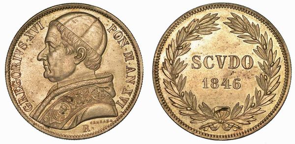 GREGORIO XVI (BARTOLOMEO ALBERTO CAPPELLARI), 1831-1846. Scudo 1846/A. XVI. Roma.  - Asta Numismatica - Associazione Nazionale - Case d'Asta italiane