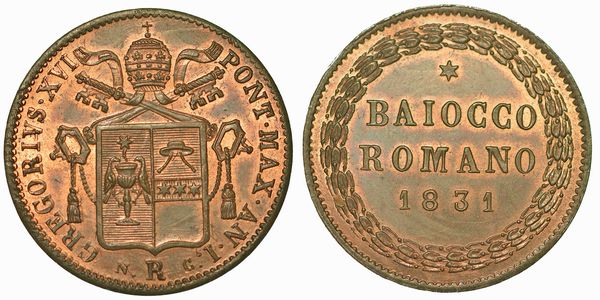 GREGORIO XVI (BARTOLOMEO ALBERTO CAPPELLARI), 1831-1846. Baiocco romano 1831. Roma.  - Asta Numismatica - Associazione Nazionale - Case d'Asta italiane