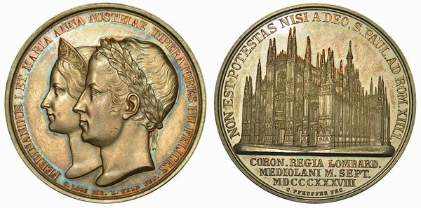 MILANO. FERDINANDO I D'ASBURGO-LORENA, 1835-1848. Medaglia in argento 1838. Per l'incoronazione a re di Lombardia e Veneto a Milano.  - Asta Numismatica - Associazione Nazionale - Case d'Asta italiane