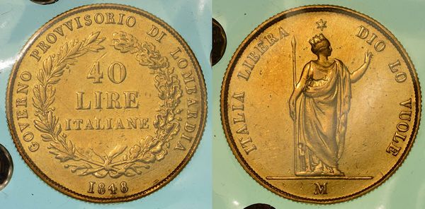 MILANO. GOVERNO PROVVISORIO DI LOMBARDIA, 1848. 40 Lire 1848.  - Asta Numismatica - Associazione Nazionale - Case d'Asta italiane