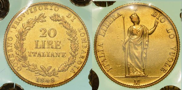 MILANO. GOVERNO PROVVISORIO DI LOMBARDIA, 1848. 20 Lire 1848.  - Asta Numismatica - Associazione Nazionale - Case d'Asta italiane