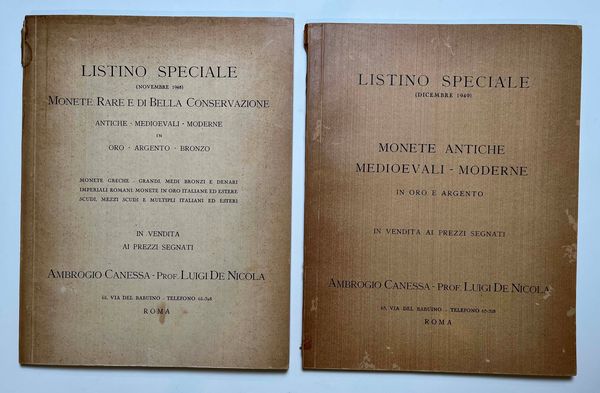 CANESSA A., DE NICOLA L. Lotto di due cataloghi.  - Asta Numismatica - Associazione Nazionale - Case d'Asta italiane