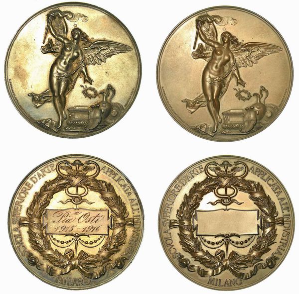 MILANO. SCUOLA SUPERIORE D'ARTE APPLICATA ALL'INDUSTRIA. Dittico in argento e bronzo 1884.  - Asta Numismatica - Associazione Nazionale - Case d'Asta italiane