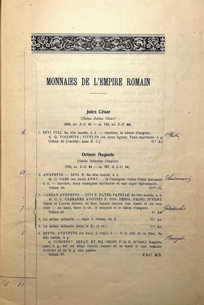 SANGIORGI G. Collection du feu Prof. PROSPERO SARTI. As romains, monnaies consulaires, monnaies et medaillons de l'Empire en argent et bronze etc.  - Asta Numismatica - Associazione Nazionale - Case d'Asta italiane