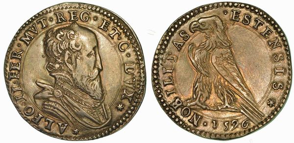 FERRARA. ALFONSO II D'ESTE, 1559-1597. Testone 1596.  - Asta Numismatica - Associazione Nazionale - Case d'Asta italiane