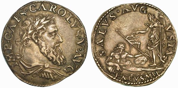 MILANO. CARLO V D'ASBURGO, 1535-1556. Denaro da 25 Soldi.  - Asta Numismatica - Associazione Nazionale - Case d'Asta italiane