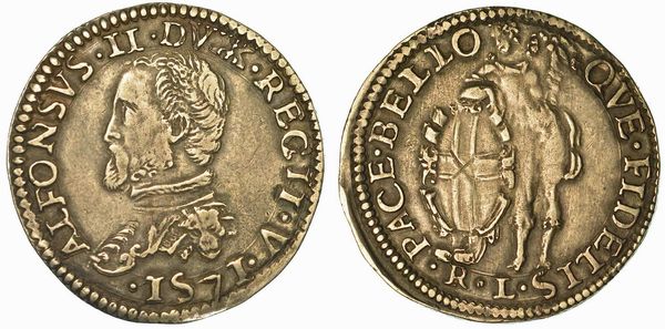 REGGIO EMILIA. ALFONSO II D'ESTE, 1559-1597. Quarto di Scudo 1571.  - Asta Numismatica - Associazione Nazionale - Case d'Asta italiane