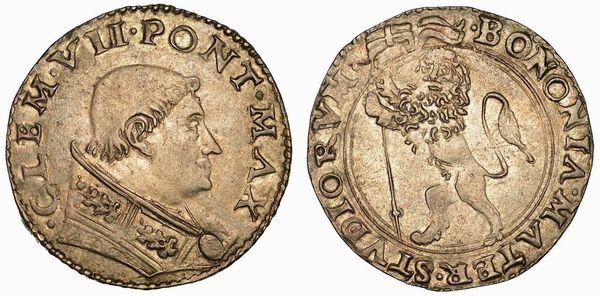 STATO PONTIFICIO. CLEMENTE VII (GIULIO DE' MEDICI), 1523-1534. Giulio. Bologna.  - Asta Numismatica - Associazione Nazionale - Case d'Asta italiane