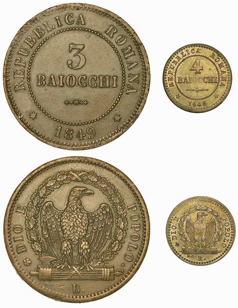 SECONDA REPUBBLICA ROMANA, 1848-1849. Lotto di due monete.  - Asta Numismatica - Associazione Nazionale - Case d'Asta italiane