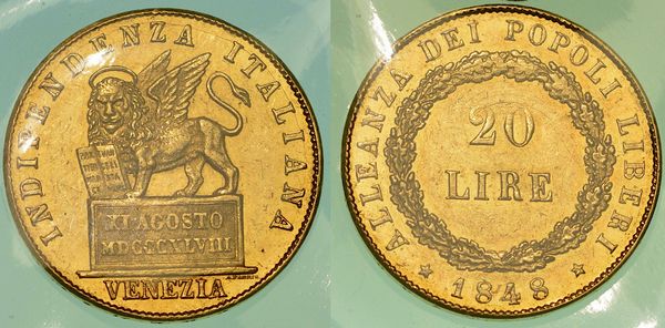 VENEZIA. GOVERNO PROVVISORIO DI VENEZIA, 1848-1849. 20 Lire 1848.  - Asta Numismatica | Rinascimento - Associazione Nazionale - Case d'Asta italiane