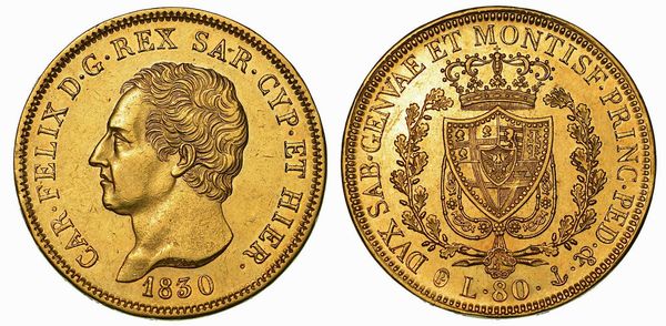 REGNO DI SARDEGNA. CARLO FELICE DI SAVOIA, 1821-1831. 80 Lire 1830. Genova.  - Asta Numismatica | Rinascimento - Associazione Nazionale - Case d'Asta italiane
