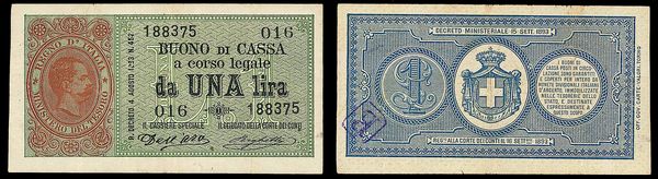 REGNO D'ITALIA. UMBERTO I DI SAVOIA, 1878-1900. Buono di Cassa da 1 Lira 15/09/1893.  - Asta Numismatica | Rinascimento - Associazione Nazionale - Case d'Asta italiane