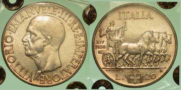 REGNO D'ITALIA. VITTORIO EMANUELE III DI SAVOIA, 1900-1946. 20 Lire 1936/XIV. Impero.  - Asta Numismatica | Rinascimento - Associazione Nazionale - Case d'Asta italiane