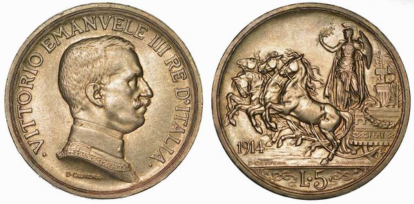 REGNO D'ITALIA. VITTORIO EMANUELE III DI SAVOIA, 1900-1946. 5 Lire 1914. Quadriga Briosa.  - Asta Numismatica | Rinascimento - Associazione Nazionale - Case d'Asta italiane