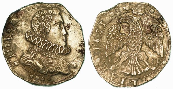 SICILIA. FILIPPO IV D'ASBURGO, 1621-1665. 4 Tar 1651. Messina.  - Asta Numismatica | Rinascimento - Associazione Nazionale - Case d'Asta italiane