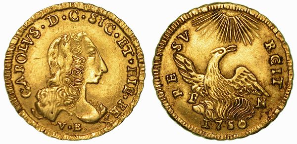 SICILIA. CARLO DI BORBONE, 1734-1759. Oncia d'oro 1750. Palermo.  - Asta Numismatica | Rinascimento - Associazione Nazionale - Case d'Asta italiane